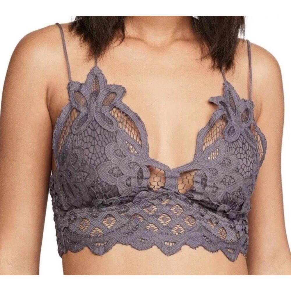 Free People FP One Adella Lace Purple Gray Bralette Womens Size SMALL Crochet